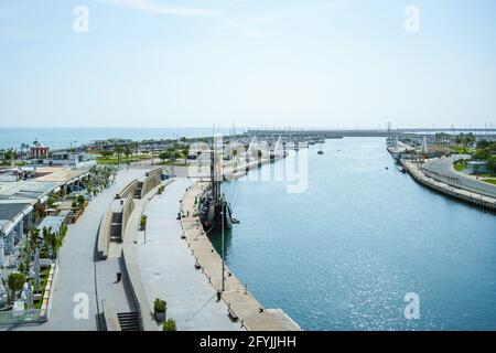 Vista ad alto angolo del porto turistico di Valencia Foto Stock