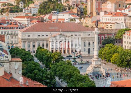 LISBONA, PORTOGALLO - 8 OTTOBRE 2017: Teatro Nazionale della Regina Maria II Teatro Nacional D. Maria II a Lisbona, Portogallo Foto Stock