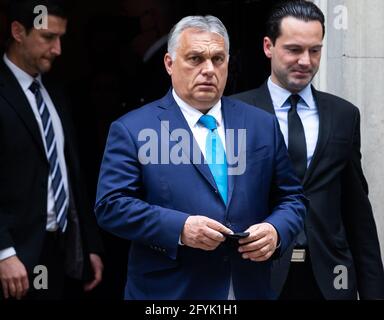 LONDRA, REGNO UNITO. 28 MAGGIO. Viktor Orbán il primo ministro ungherese si reca a Downing Street, a Londra, venerdì 28 maggio 2021. (Credit: Tejas Sandhu | MI News) Credit: MI News & Sport /Alamy Live News Foto Stock