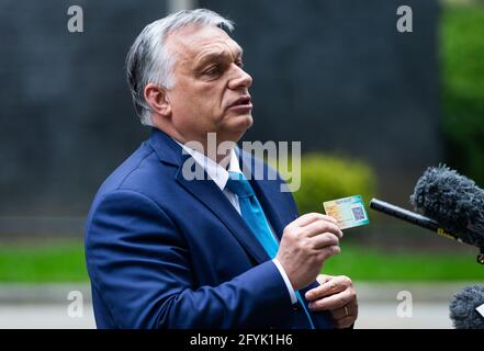 LONDRA, REGNO UNITO. 28 MAGGIO. Viktor Orbán il primo ministro ungherese si reca a Downing Street, a Londra, venerdì 28 maggio 2021. (Credit: Tejas Sandhu | MI News) Credit: MI News & Sport /Alamy Live News Foto Stock