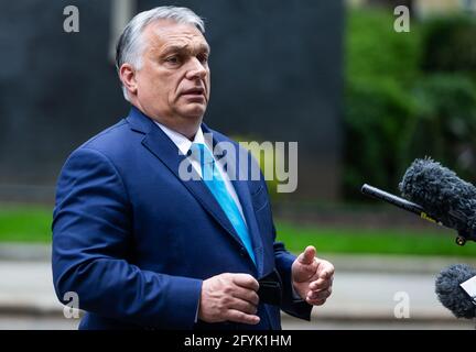 LONDRA, REGNO UNITO. 28 MAGGIO. Viktor Orbán il primo ministro ungherese si reca a Downing Street, a Londra, venerdì 28 maggio 2021. (Credit: Tejas Sandhu | MI News) Credit: MI News & Sport /Alamy Live News Foto Stock