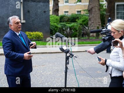 LONDRA, REGNO UNITO. 28 MAGGIO. Viktor Orbán il primo ministro ungherese si reca a Downing Street, a Londra, venerdì 28 maggio 2021. (Credit: Tejas Sandhu | MI News) Credit: MI News & Sport /Alamy Live News Foto Stock