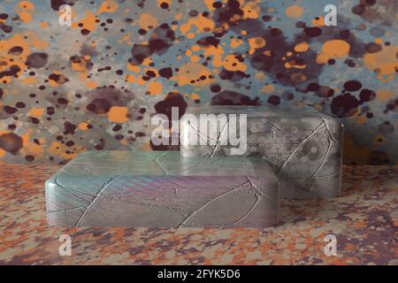 Un blocco grunge 3d astratto visualizza un'immagine di sfondo. Foto Stock