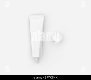 Dentifricio bianco tubo con scatola, contenitore vuoto 3D rendering isolato su sfondo chiaro Foto Stock