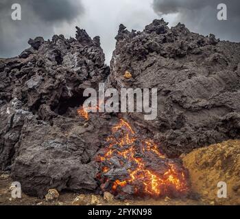 Vulcano, eruzione Geldingardalur, Fagradalsfjall, Islanda, preso il 22 maggio 2021 Foto Stock