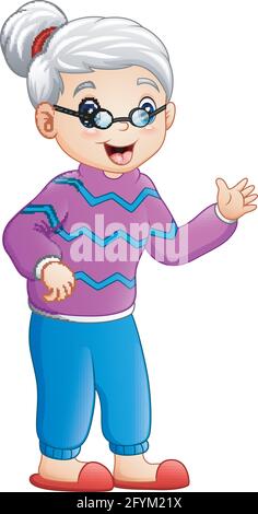 Cartoon anziana donna isolato su sfondo bianco Illustrazione Vettoriale