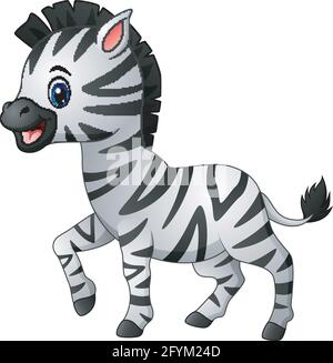 Carino cartoon zebra isolato su sfondo bianco Illustrazione Vettoriale