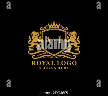 Ai Letter Lion Royal Luxury Logo template in arte vettoriale per Ristorante, Royalty, Boutique, Cafe, Hotel, Araldica, Gioielli, Moda e altri vettori il Illustrazione Vettoriale