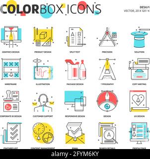 Icone di caselle di colore, illustrazioni concettuali di progettazione, icone, sfondi e grafica. L'illustrazione è colorata, piatta, vettoriale, pixel perfetto, adatta fo Illustrazione Vettoriale