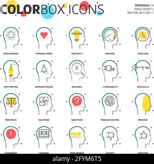Icone di caselle di colore, icone aziendali e di concetto di personalità, illustrazioni aziendali e di concetto di personalità, icone, sfondi e grafica. L'illustrazione Illustrazione Vettoriale