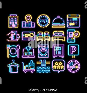 Hostel neon icona bagliore illustrazione Illustrazione Vettoriale