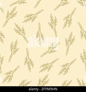 Disegno a mano motivo floreale senza cuciture con grano semplice. Stile linea di schizzo Doodle. Illustrazione vettoriale per natura carta da parati di cereali, sfondo, disegno tessile. Illustrazione Vettoriale