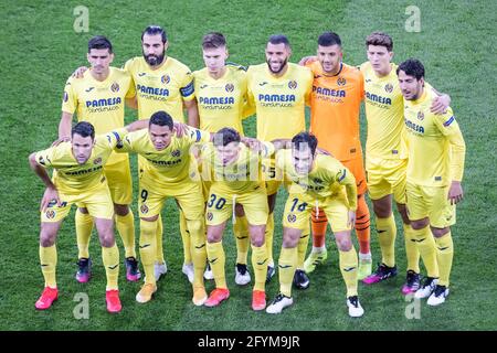 Danzica, Polonia. 26 Maggio 2021. Il team di Villarreal CF posa per una foto di gruppo durante la finale della UEFA Europa League 2021 tra Villarreal CF e Manchester United alla Gdansk Arena.(Punteggio finale; Villarreal CF 1:1, 11:10 sulle sanzioni Manchester United) Credit: SOPA Images Limited/Alamy Live News Foto Stock