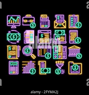 Illustrazione dell'icona al neon della contabilità finanziaria Illustrazione Vettoriale