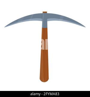 Pickaxe in legno in stile cartoon isolato su sfondo bianco. Attrezzo per miniera, scavo. Ferro, elemento in acciaio. Oggetto testurizzato e dettagliato. . Illustrazione vettoriale Illustrazione Vettoriale