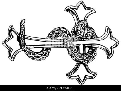 Croce religiosa con serpente Illustrazione Vettoriale