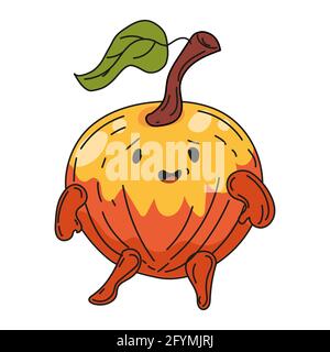 Apple mano alba schizzo frutta carino personaggio cartoon. Illustrazione vettoriale Illustrazione Vettoriale