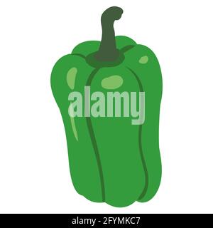 Bell Pepper verde sano prodotto di nutrizione organica, intero. Vettore cartoon piatto trendy illustrazione disegnata a mano isolato Illustrazione Vettoriale