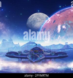 Base su pianeta alieno, illustrazione Foto Stock