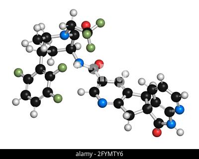 Molecola di farmaco di emicrania di Atogepant, illustrazione Foto Stock