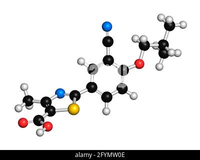 Febuxostat gout molecola di farmaco, illustrazione Foto Stock