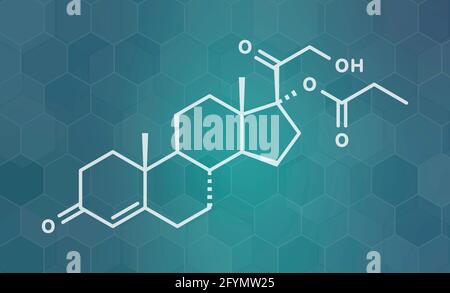 Molecola di farmaco di Clascoterone, illustrazione Foto Stock