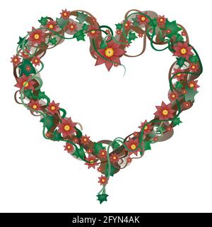 Garland con fiori rossi a forma di cuore Illustrazione Vettoriale