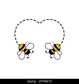 Graziose api con percorso punteggiato. Illustrazione vettoriale isolata in bianco Illustrazione Vettoriale
