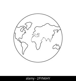 Simbolo di disegno della linea di terra continua. Mappa del mondo una linea art. Globo terrestre Insignia disegnata a mano Illustrazione Vettoriale