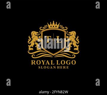 TL Letter Lion Royal Luxury Logo modello in arte vettoriale per Ristorante, Royalty, Boutique, Cafe, Hotel, Araldica, Gioielli, Moda e altri vettori il Illustrazione Vettoriale