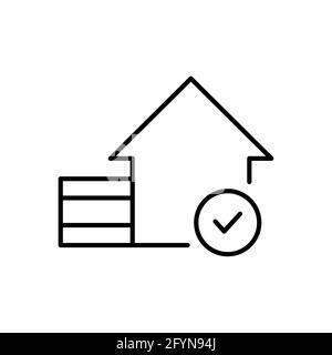 Casa con segno di spunta. Accettare il simbolo del contorno della casa. Segno lineare ipotecario. Vettore isolato Illustrazione Vettoriale