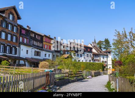 Werdenberg è una città del cantone svizzero orientale di San Gallo. È la più piccola città della Svizzera. Foto Stock