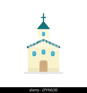 Icona della chiesa piatta. Chiesa simbolo colorato. Edificio del luogo Sacro. Concetto di religione. Vettore isolato su bianco Illustrazione Vettoriale