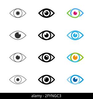 Set di icone occhi. Collezione di simboli oculari. Illustrazione vettoriale isolata su sfondo bianco. Illustrazione Vettoriale