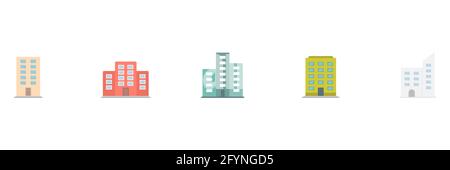 Icona di costruzione grande insieme. Edifici moderni e simbolo della tenuta, collezione colorata. Vettore isolato su bianco Illustrazione Vettoriale