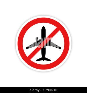 Il cartello di divieto con il simbolo di un aeroplano è isolato su uno sfondo bianco. Illustrazione vettoriale, EPS 10. Illustrazione Vettoriale