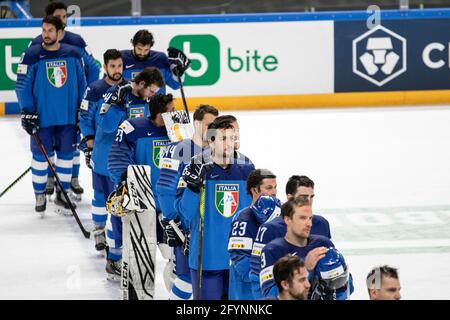 Team Italy durante il Campionato del mondo 2021 - Italia vs Kazakistan, hockey su ghiaccio a riga, Lettonia, maggio 29 2021 Foto Stock