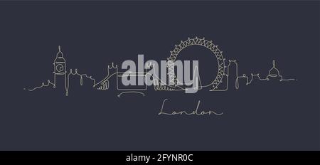 City silhouette londra in stile penna con disegno beige linee su sfondo blu scuro Illustrazione Vettoriale