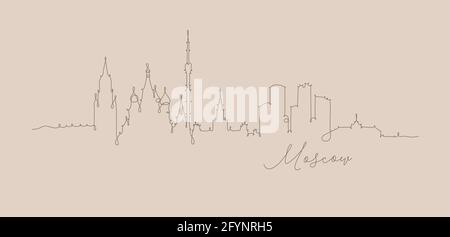 Città silhouette mosca in stile penna disegno con marrone linee su sfondo beige Illustrazione Vettoriale