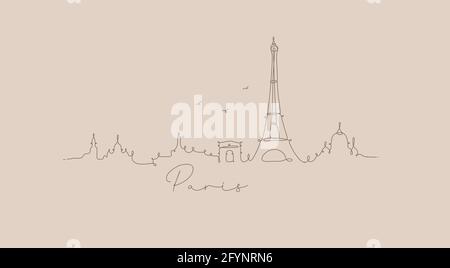 Città silhouette parigi in stile penna disegno con marrone linee su sfondo beige Illustrazione Vettoriale