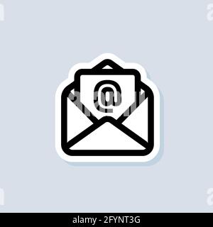 Adesivo e-mail. Aprire la busta. Logo della newsletter. Icone e-mail e messaggi. Campagna di marketing via e-mail. Vettore su sfondo isolato. EPS 10. Illustrazione Vettoriale