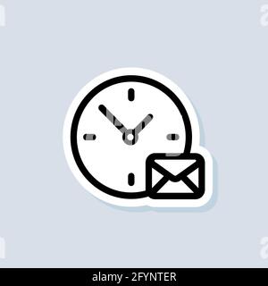 Adesivo e-mail e messaggi. Busta con orologio. Icona e-mail. Logo della newsletter. Vettore su sfondo isolato. EPS 10. Illustrazione Vettoriale