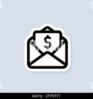 Adesivo e-mail e messaggi. Busta con il dolar. Icona e-mail. Logo della newsletter. Campagna di marketing via e-mail. Vettore su sfondo isolato. EPS 10. Illustrazione Vettoriale