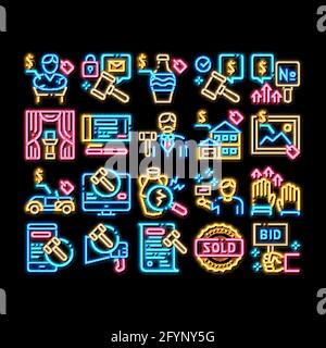 Asta Buying neon bagliore icona illustrazione Illustrazione Vettoriale