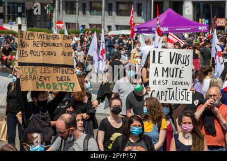 L'immagine mostra un'azione di protesta nell'ambito di La mobilitazione internazionale per la Salute "SOS International pour la sante" "Inter Foto Stock