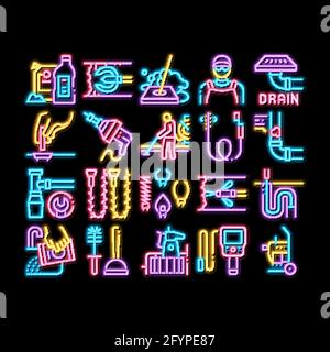 Immagine dell'icona di preriscaldamento del neon per il servizio di pulizia dello scarico Illustrazione Vettoriale