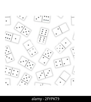 Un sacco di pezzi realistici dominoes bianco su bianco, motivo senza cuciture Illustrazione Vettoriale