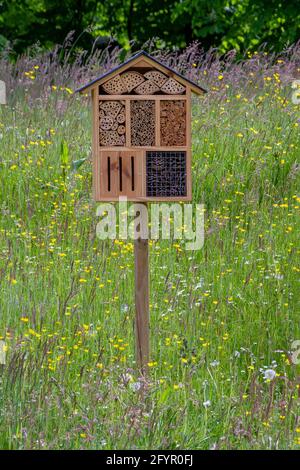 Bruxelles, Belgio, 28 maggio 2021. Hotel per insetti, casa per insetti, box per nidificazione nel giardino del Palazzo reale Foto Stock