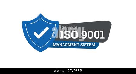 Badge certificato ISO 9001, icona. Timbro di certificazione. Vettore di disegno piatto. Illustrazione Vettoriale