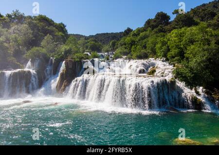 In aereo delle famose cascate a scalinata presso la splendida Krka Nation Foto Stock